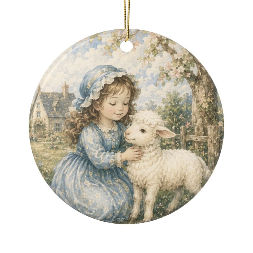 Mary Had a Little Lamb Round Ceramic Ornament