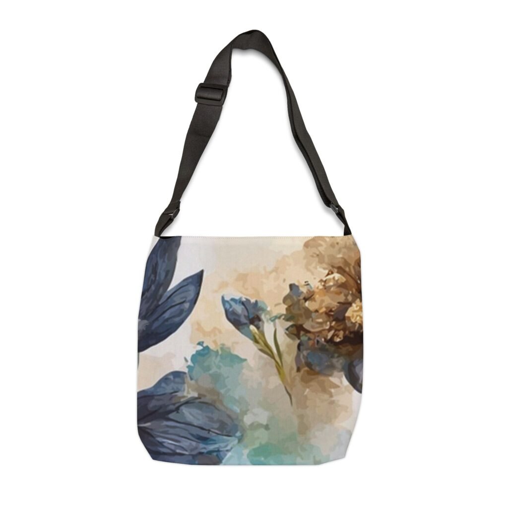 Blue & Ivory Florals Adjustable Tote