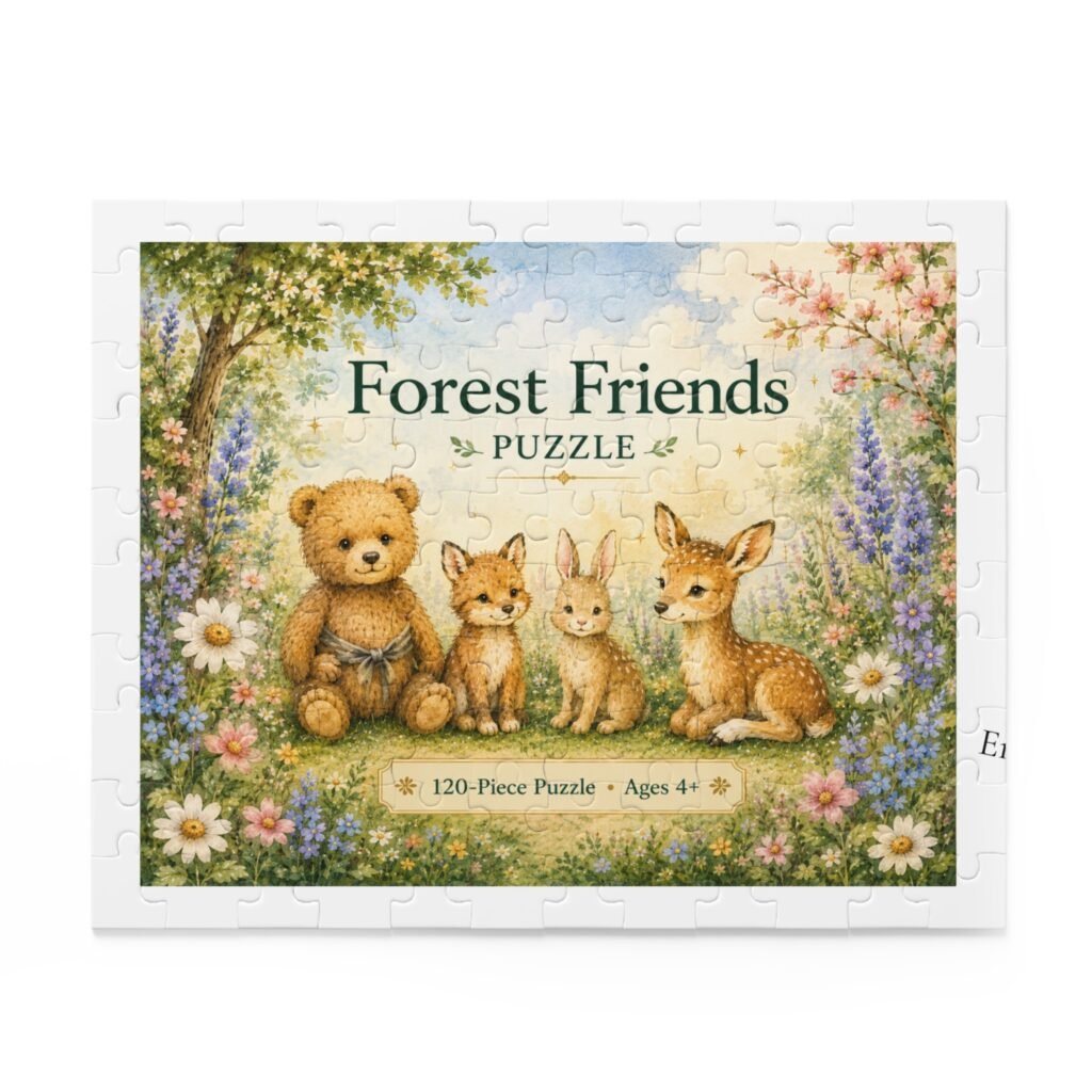 Forest Friends Illustration Puzzle 120 Piece | Cute Woodland Animals Jigsaw