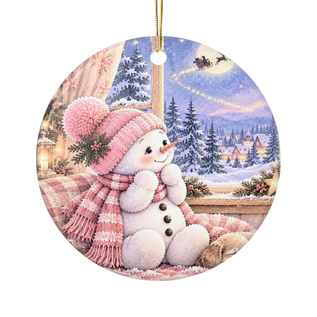 Snowy’s Christmas Wish Round Ceramic Ornament