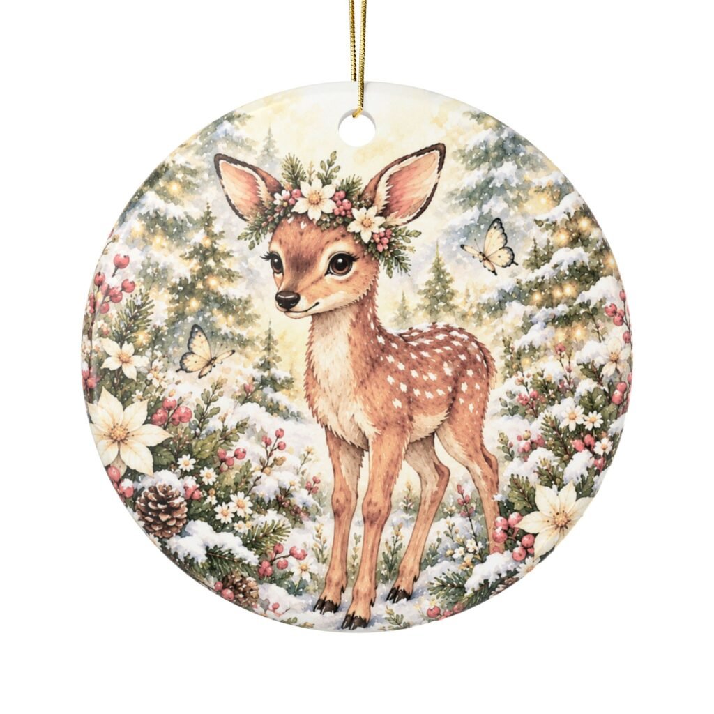 Lulu’s Christmas Garden Round Ceramic Ornament