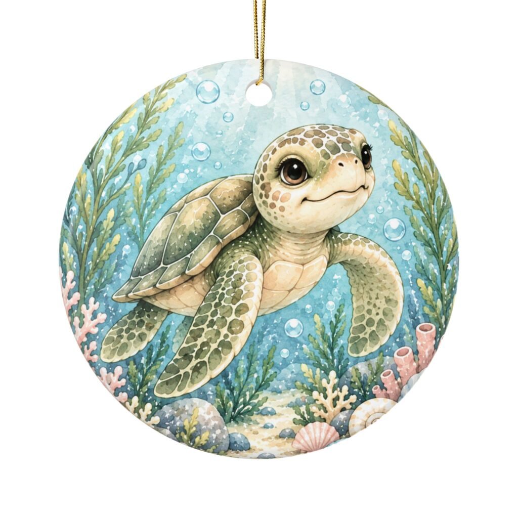 Tara the Turtle Round Ceramic Ornament