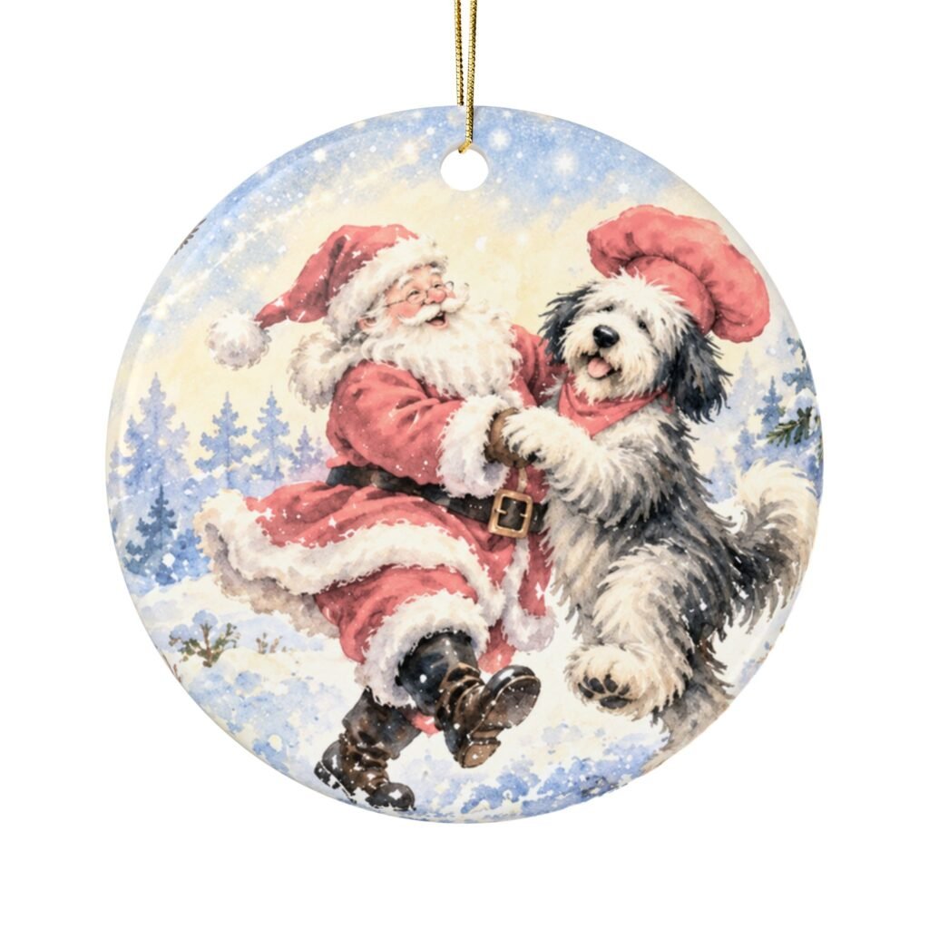 Whiskerloo’s Christmas Dance Round Ceramic Ornament