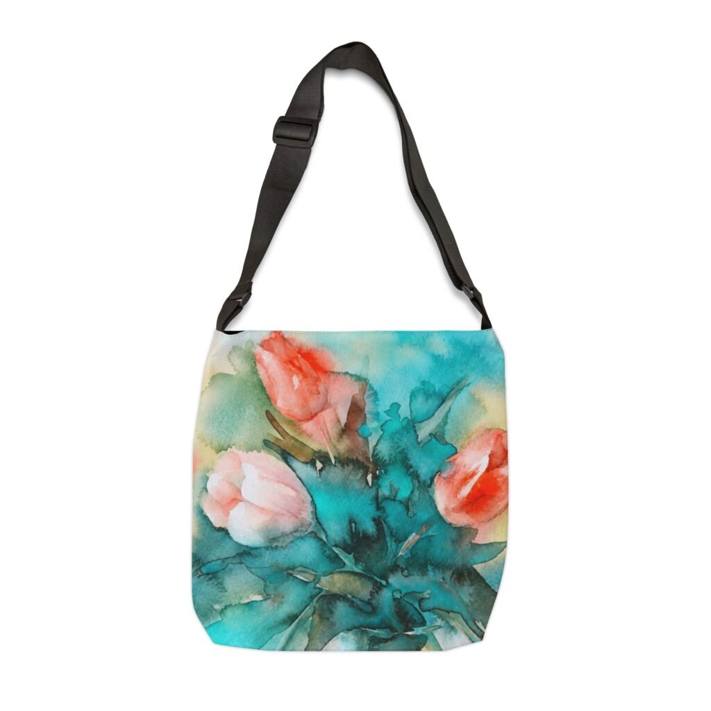 Orange & Turquoise Tulips Adjustable Tote