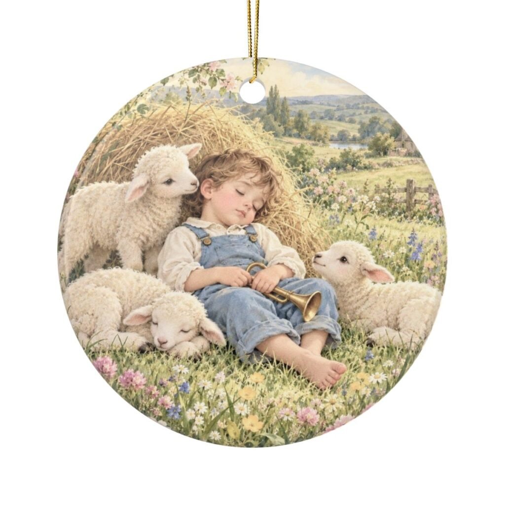 Little Boy Blue Round Ceramic Ornament